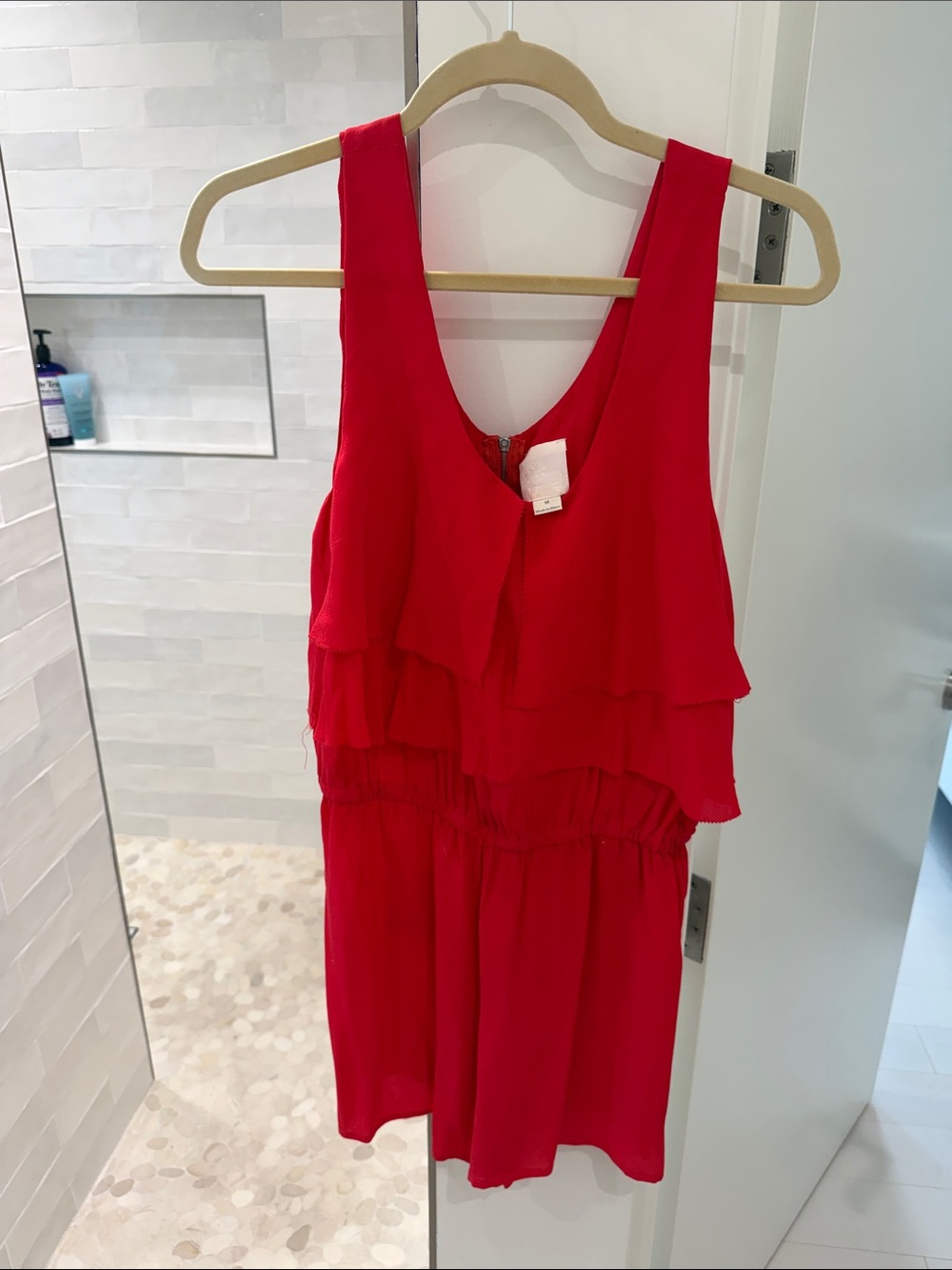 Women’s Red Ruffle Tiered Romper